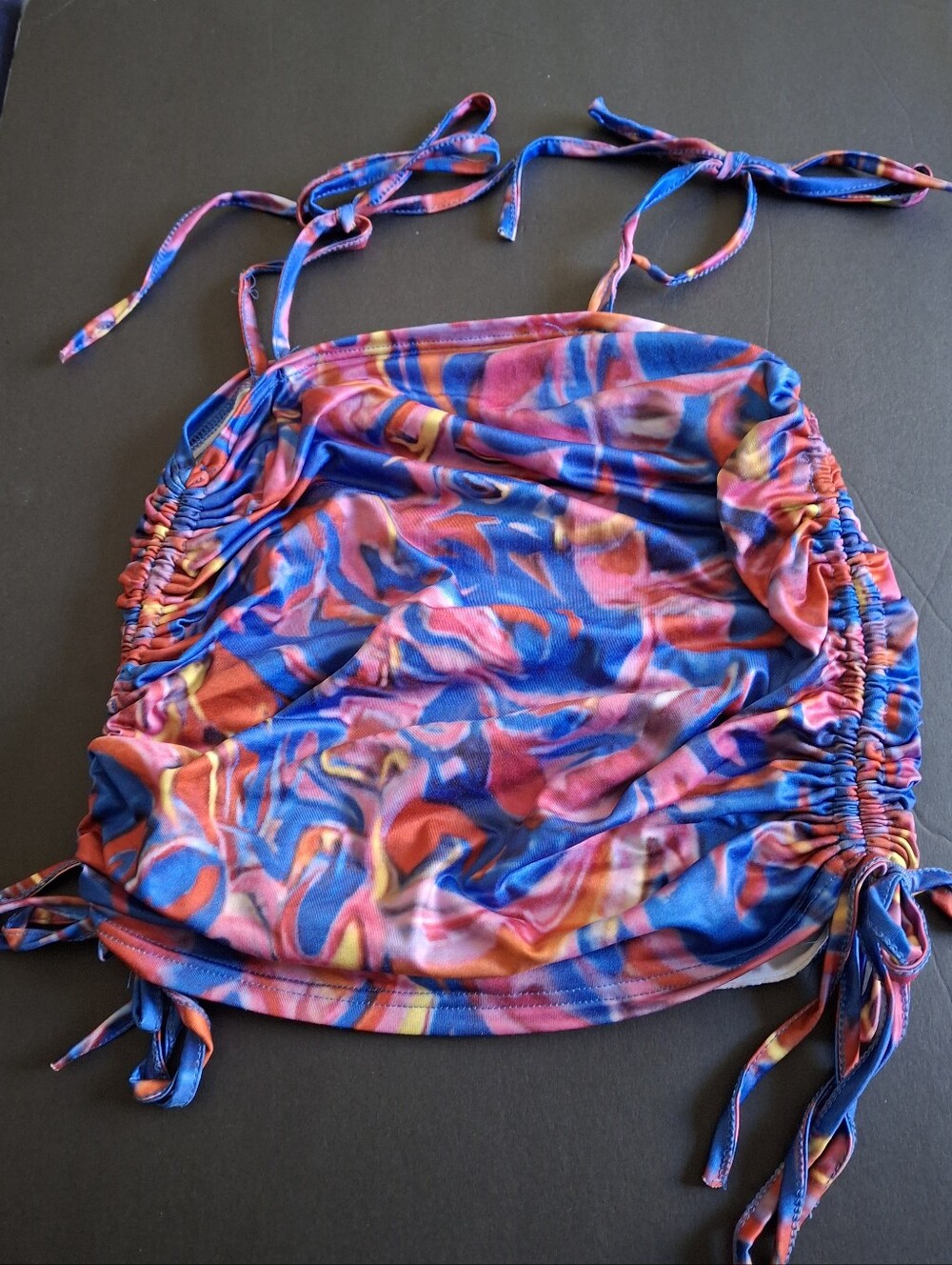 Colorful Abstract Ruched Tie-Side Crop Top & Matching Triangle Top Set - Picture 6 of 11
